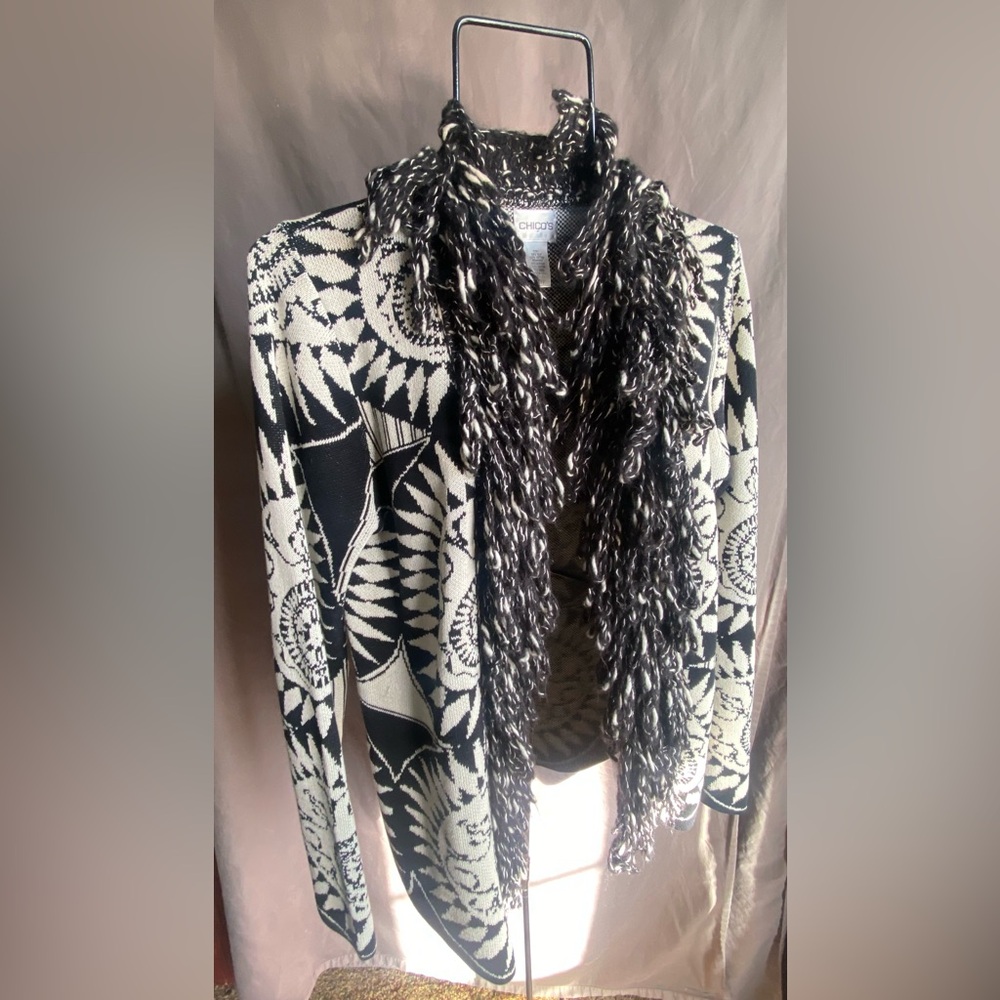 Chico's Black & White Knit Cardigan